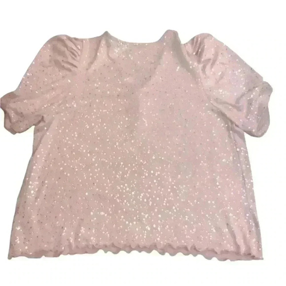 Como Black Women's 1X Pink Silver Speckled Puff Sleeve V-Neck Top - Picture 4 of 8